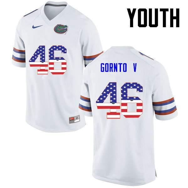 Youth NCAA Florida Gators Harry Gornto V #46 Stitched Authentic USA Flag Fashion Nike White College Football Jersey ALM2265ZF